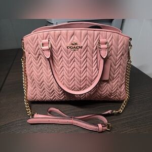 Coach Pink Satchel with Textured Leather and Gold Hardware